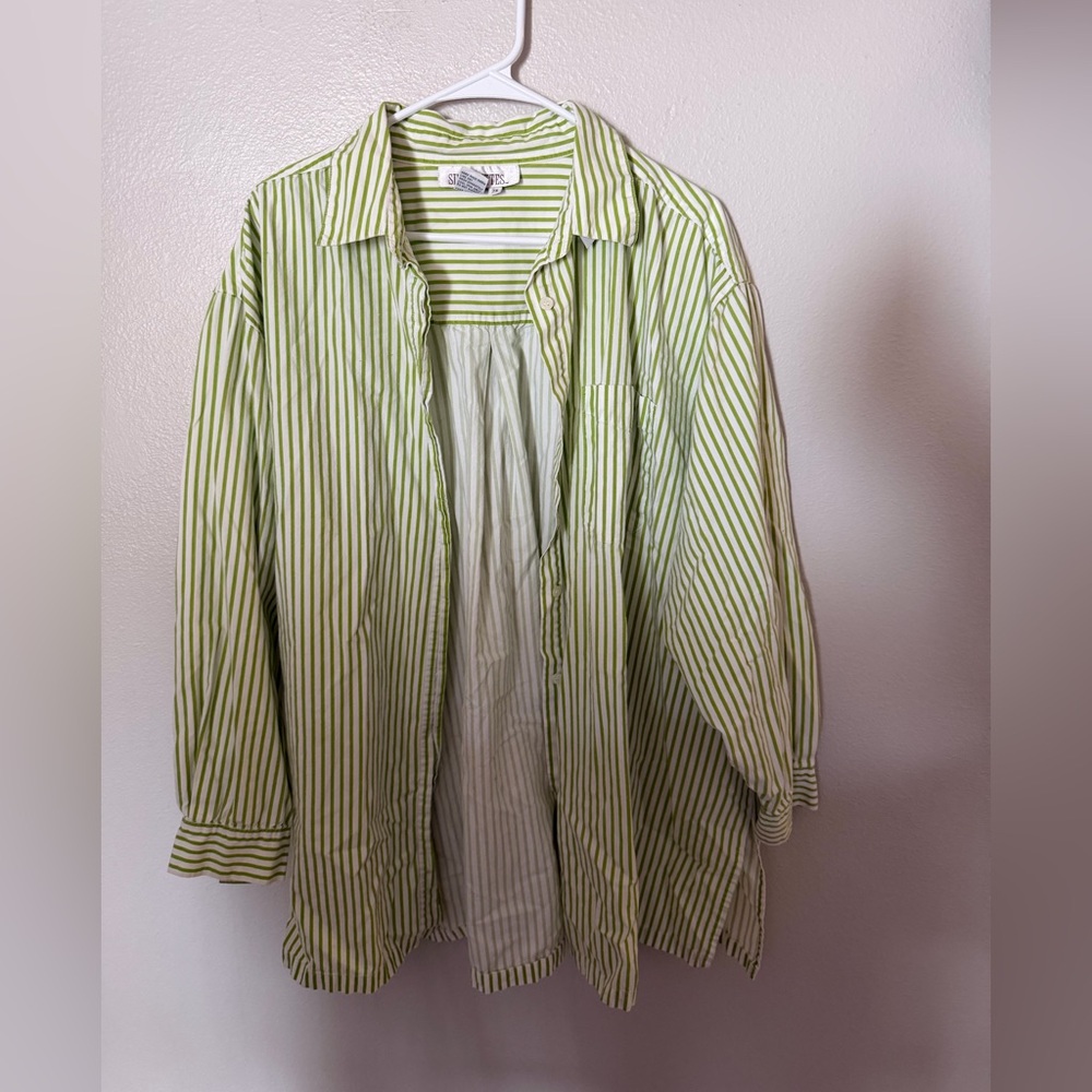Silhouette Women’s 2X green striped oversized button down top eclectic grandpa - Picture 2 of 2